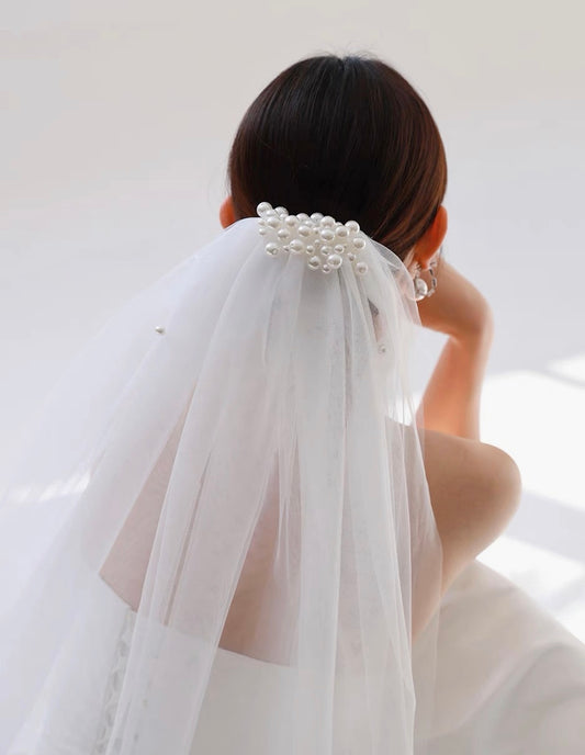 Wedding pearl veil｜Bridal fingertip veil with pearls