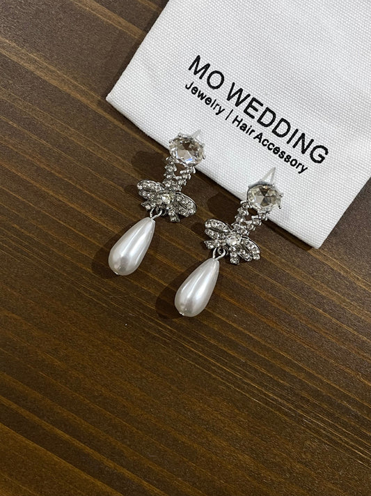 Elegant Bow Knot Alloy Plating Pearls Drop Earrings