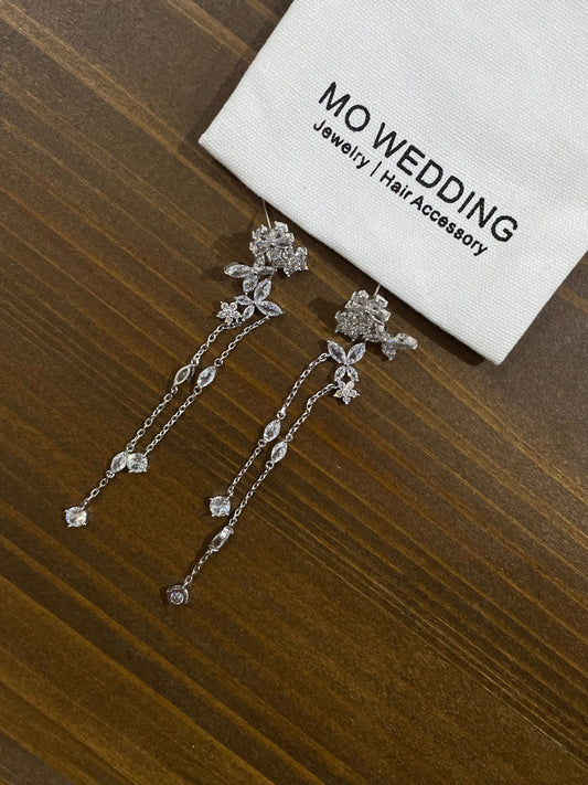 Sterling Silver Wrap Dainty Flowers Threader Tassel Chain Earrings