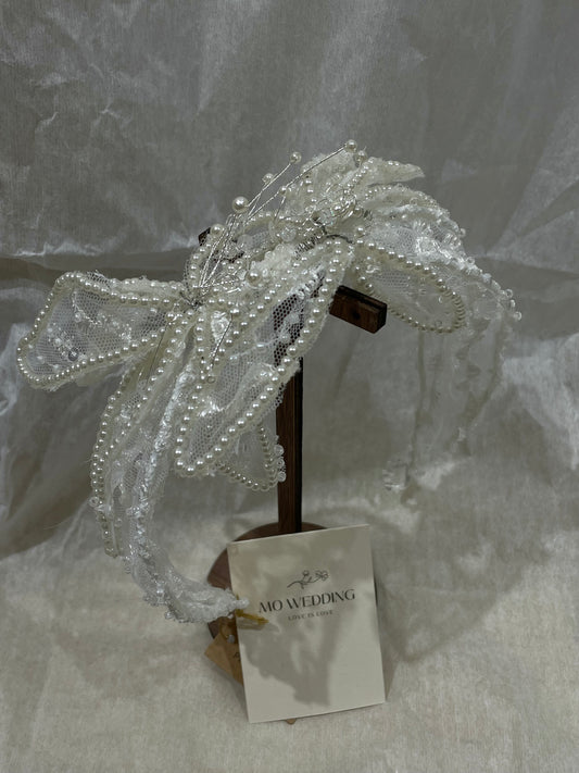 Wedding Pearl Beaded Chiffon Headband