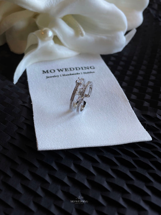 Silver Round Diamond Wedding Engagement Bridal Ring