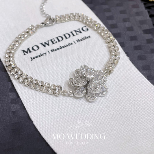 Flower  Wedding Crystal Silver Bracelet