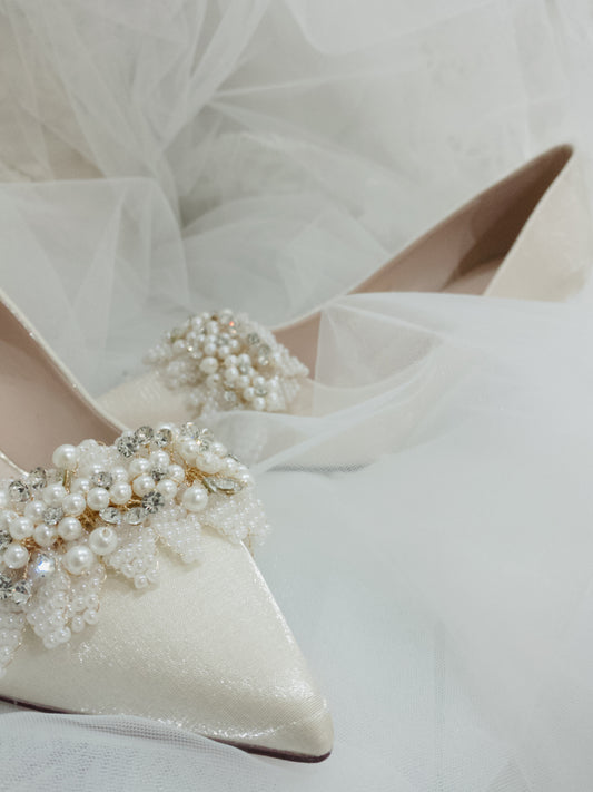 High Heels French Pearl Dress Bridesmaid Bridal Shoes