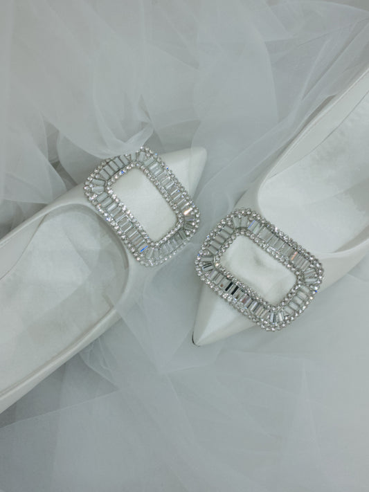 High Heel Toe Rhinestone Brooch Stiletto Slip On Wedding Shoes